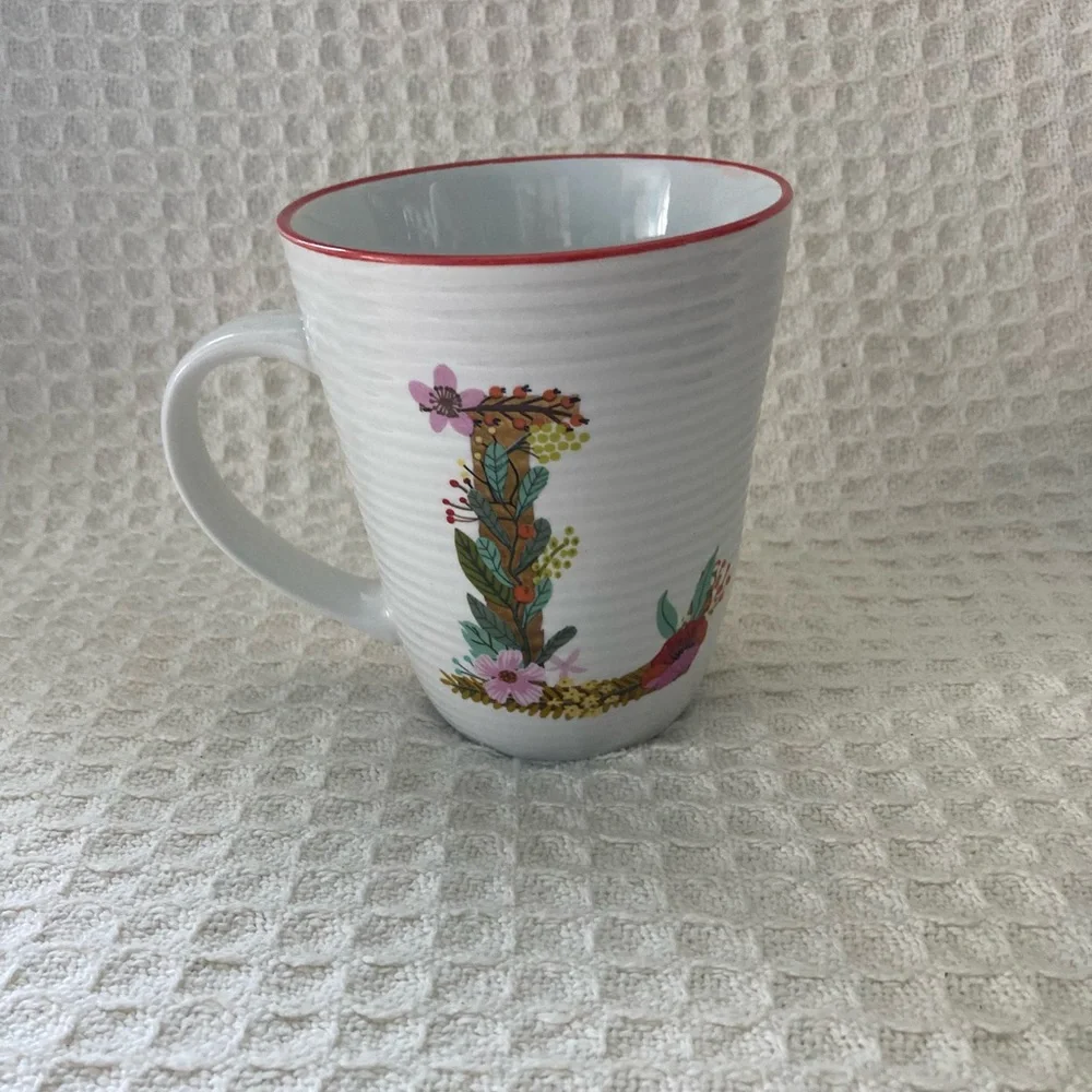 Pier 1 Stoneware Savanah Floral Initial Mug